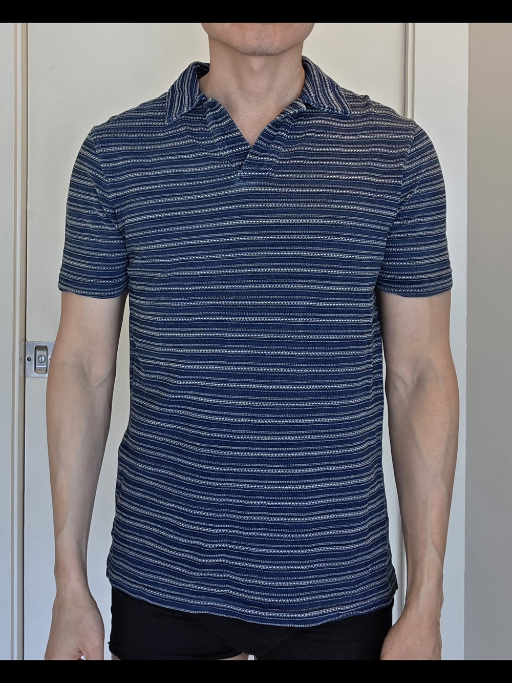 Ralph Lauren Navy and White Horizontal Stripe Polo